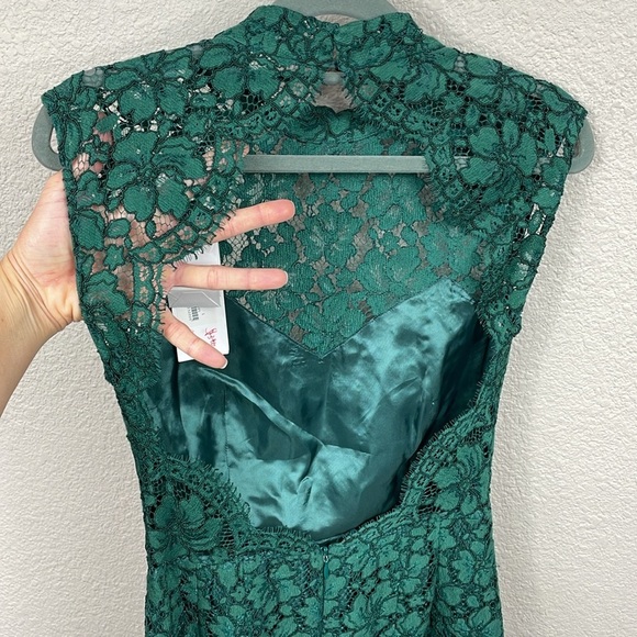 NWT Sandro Paris Romie Lace Mini Dress Mock Neck Open Back Green Sz 1 - Picture 6 of 16